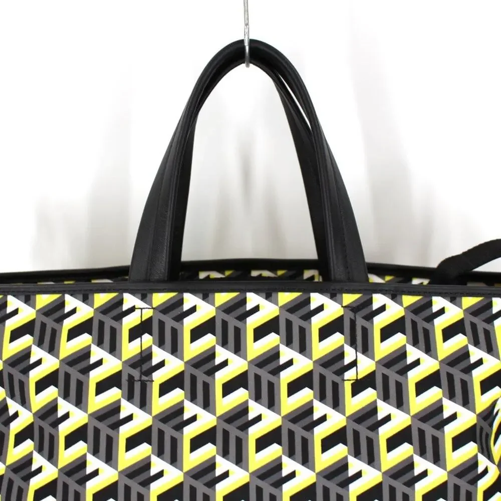 MCM Large Cubic Tote Bag Yellow Monogram Black Leather Trim Shoulder Crossbody